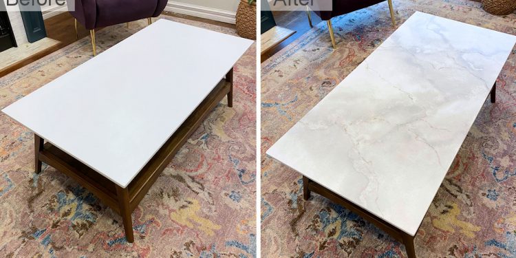 DIY Fake Painted Marble Espresso Desk