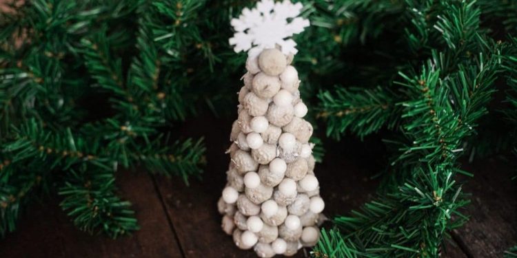 White Acorn Cap Miniature Christmas Tree Ornament