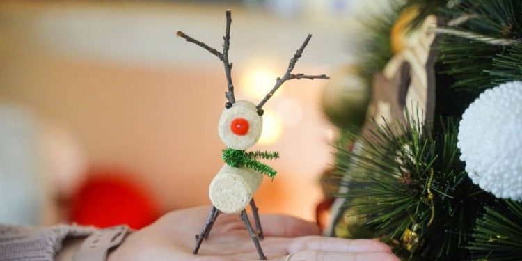 Rustic Wine Cork Reindeer Christmas Decoration